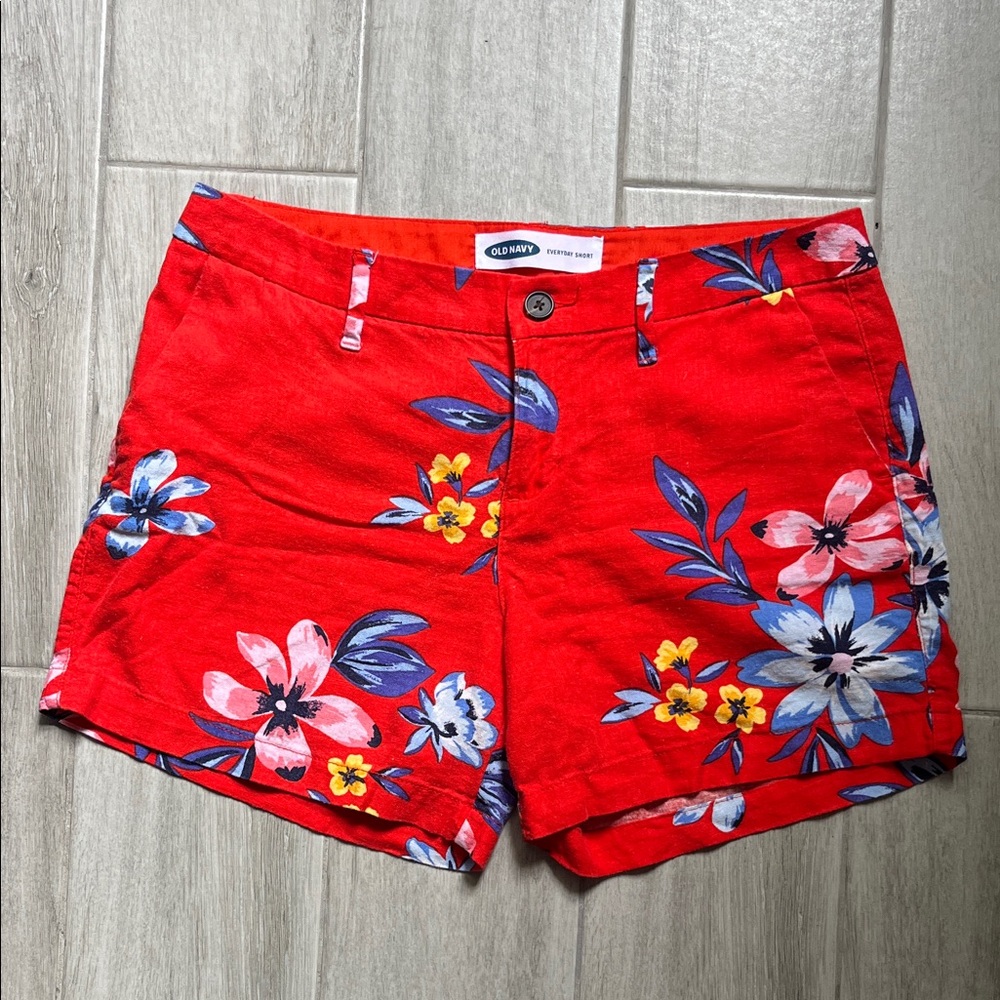 Old Navy Red Floral Bermuda Everday Shorts